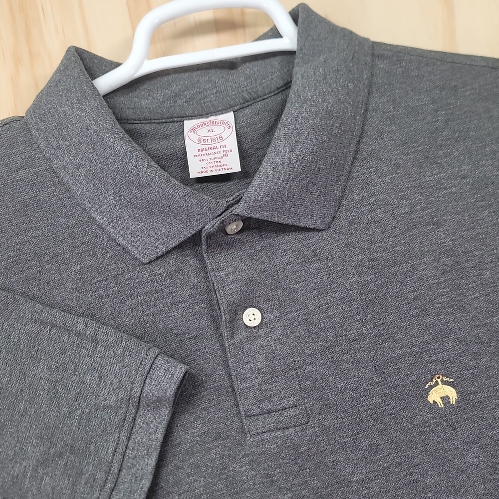 Brooks Brothers Performance Polo Shirt Mens XL Gray Original Fit Cotton Knit‎